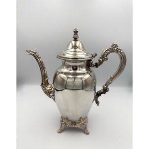 Vintage Oneida Coffee Tea Pot Belfontaine Ornate Footed Silver Plate Hinged